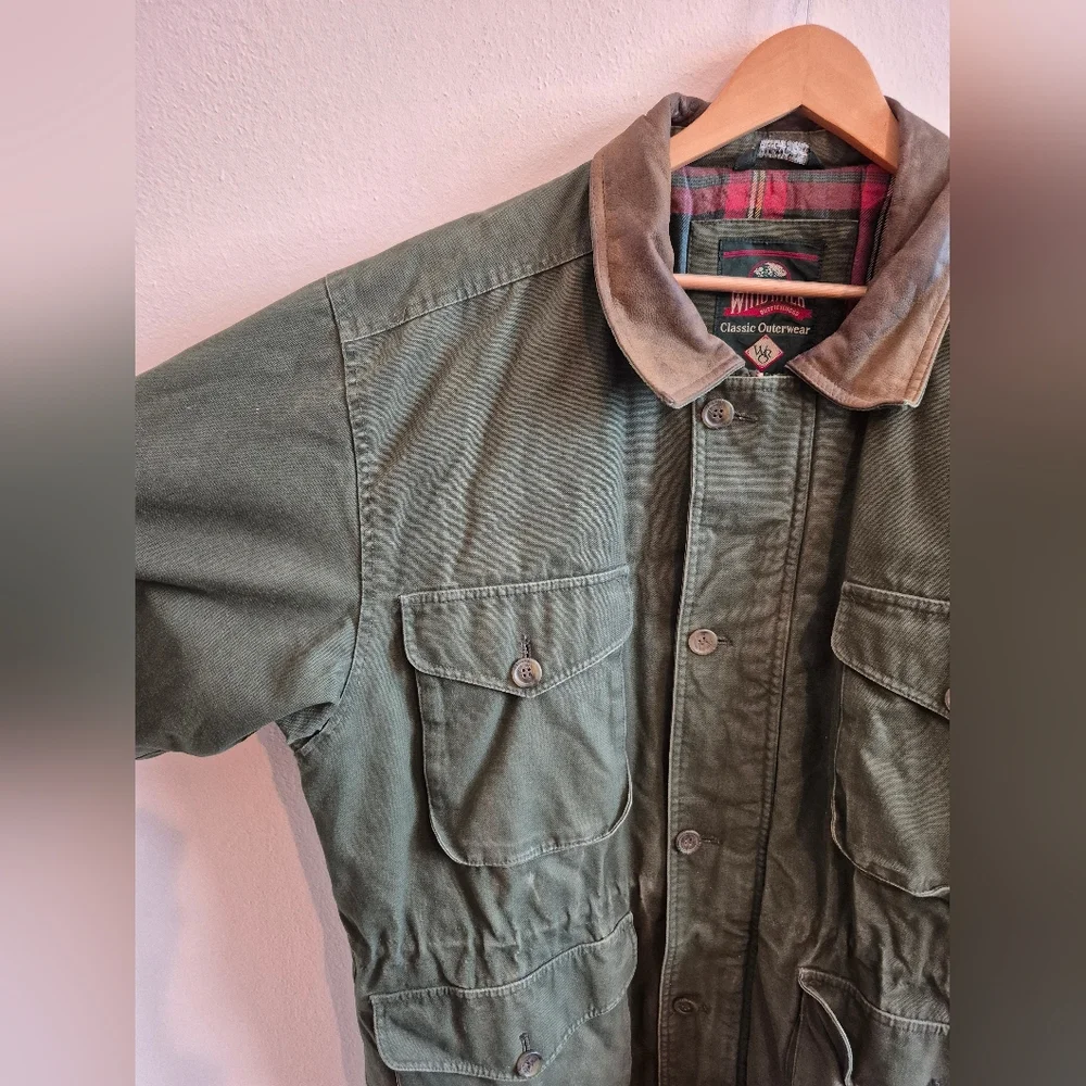 100% Cotton Vintage Barn Chore Jacket With Leather Collar By Wind River Mens Med - Picture 4 of 8